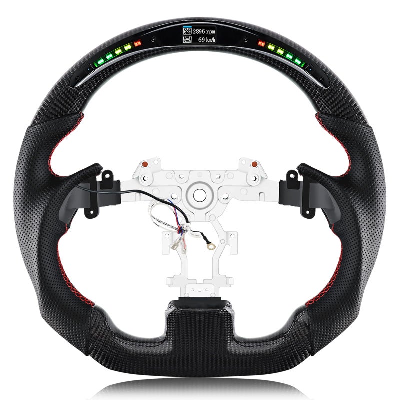 VOONKE Real Carbon Fiber Steering Wheel For Infiniti G37 with LED Shift Indicator Nappa Perforated Leather Flatbottom Steering Wheel