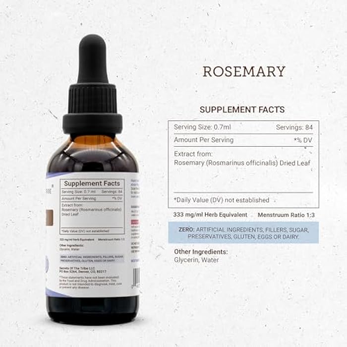 Secrets of the Tribe Rosemary Alcohol-Free Liquid Extract, Rosemary (Rosmarinus Officinalis) Dried Leaf Tincture Supplement (2 FL OZ) - Image 4