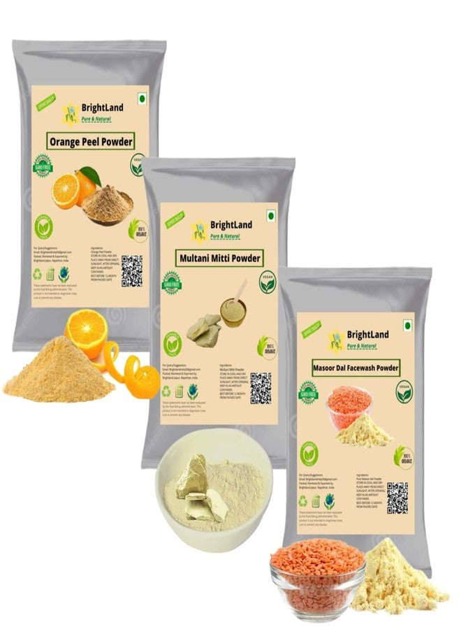 Brightland 100% Orange Peel, Masoor Dal Face Pack Powder & Multani Mitti Powder For Face and Skin (100gm Each)300gm - Image 1