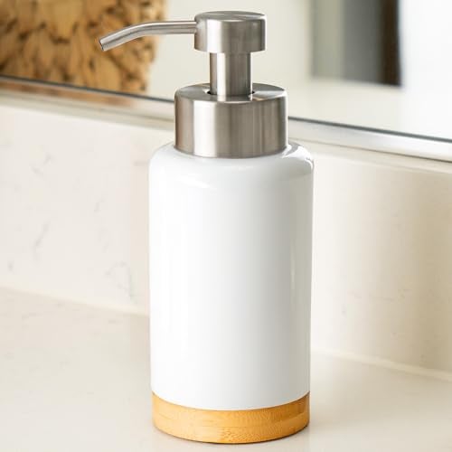 DAILY RITMO® Foaming Soap Dispenser | White Ceramic-Like Resin with Bamboo Base and Stainless Steel Foam Pump - Image 1