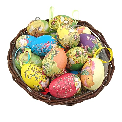 Gardeningwill 12pcs Vintage Style Paper Mache Foam Egg Hanging Ornaments Easter Decoration - Image 2