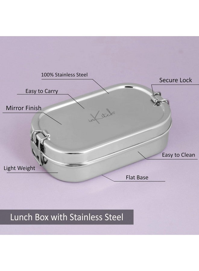 inKitch Stainless Steel Tiffin Box for Kids | Stainless Steel Lunch Box for Kids & Office | Rectangle Lunch Box/Tiffin with Inner Box and Locking Clip, 750ML, Silver - Image 5