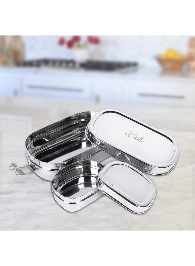 inKitch Stainless Steel Tiffin Box for Kids | Stainless Steel Lunch Box for Kids & Office | Rectangle Lunch Box/Tiffin with Inner Box and Locking Clip, 750ML, Silver - Image 4