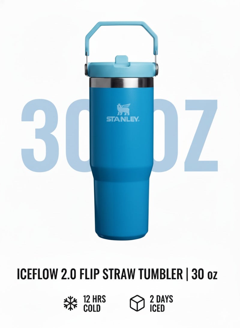 Stanley IceFlow 30oz Flip Straw Tumbler Winter Stainless Steel Vacuum Insulated Water Bottle with Leakproof Lid Foldable Handle Keeps Drinks Cold for 12 Hours - Image 5