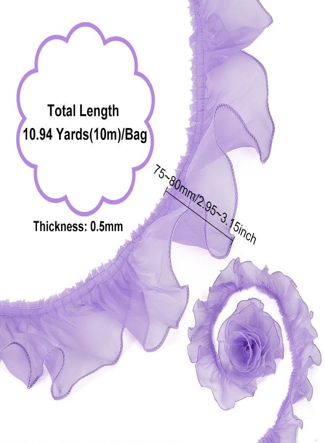BENECREAT 11Yard Polyester Pleated Lace Trims, 3 inch Wide Purple Ruffled Ribbon Ruffled Pleated Lace Fabric Trim for Sewing and Art Craft Decoration - Image 2