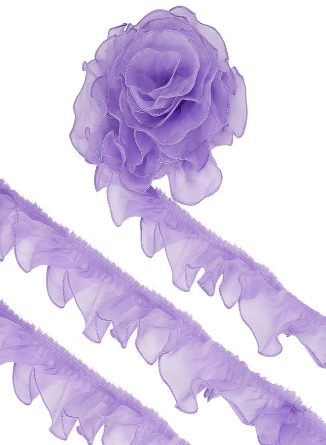 BENECREAT 11Yard Polyester Pleated Lace Trims, 3 inch Wide Purple Ruffled Ribbon Ruffled Pleated Lace Fabric Trim for Sewing and Art Craft Decoration - Image 1