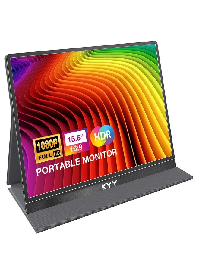 KYY شاشة KYY المحمولة مقاس 15.6 بوصة بدقة FHD 1080P، شاشة ألعاب USB-C وHDMI، شاشة IPS فائقة النحافة مع غطاء ذكي ومكبرات صوت، توصيل وتشغيل فوري، شاشة خارجية لأجهزة الكمبيوتر المحمولة والهواتف وأجهزة Mac وXbox وPS4 - Image 1