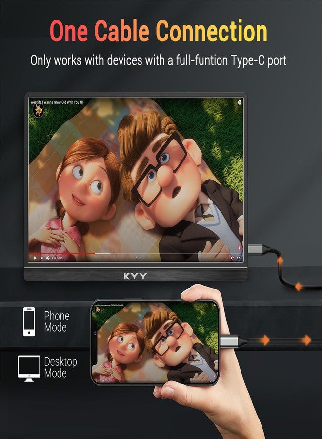 KYY شاشة KYY المحمولة مقاس 15.6 بوصة بدقة FHD 1080P، شاشة ألعاب USB-C وHDMI، شاشة IPS فائقة النحافة مع غطاء ذكي ومكبرات صوت، توصيل وتشغيل فوري، شاشة خارجية لأجهزة الكمبيوتر المحمولة والهواتف وأجهزة Mac وXbox وPS4 - Image 4