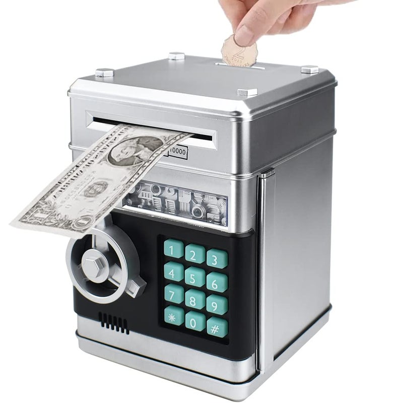 Totola Piggy Bank Electronic Mini ATM for Kids Baby Toy Safe Coin Banks Money Saving Box Password Code Lock for ChildrenBoys Girls Best Gift Silver - Image 3