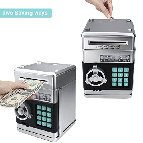 Totola Piggy Bank Electronic Mini ATM for Kids Baby Toy Safe Coin Banks Money Saving Box Password Code Lock for ChildrenBoys Girls Best Gift Silver - Image 5