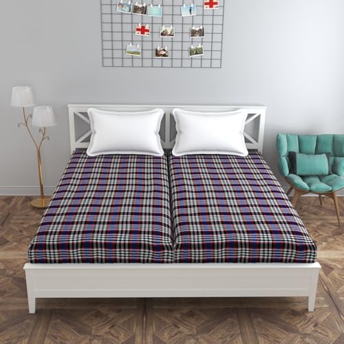 PRISCILLA Cotton Mattress Cover Protector Single Bed with Strong Zip/Chain (2 Pc, 6x3 ft) | All Around Protection with 360° Encasing with Zipper (Pack of 2, 72x36 Fits Upto 6 inches, Red/Blue) - Image 1
