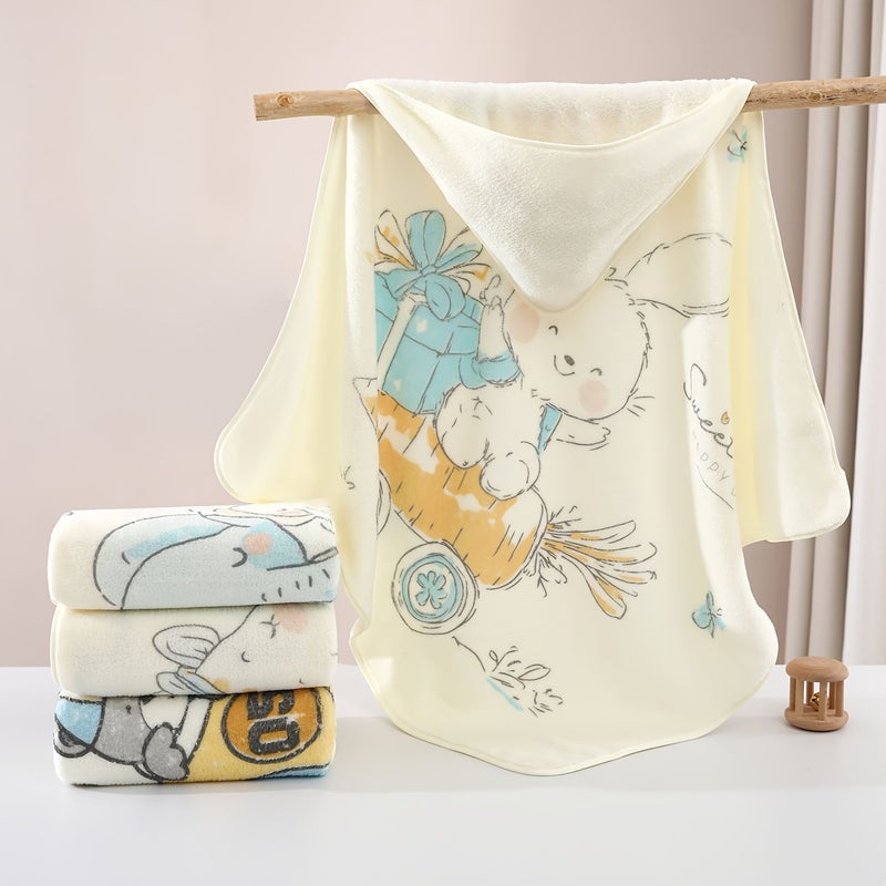 Soft Absorbent Kids Coral Fleece Towel Butterfly Elephant Durable Quick Dry - Image 3