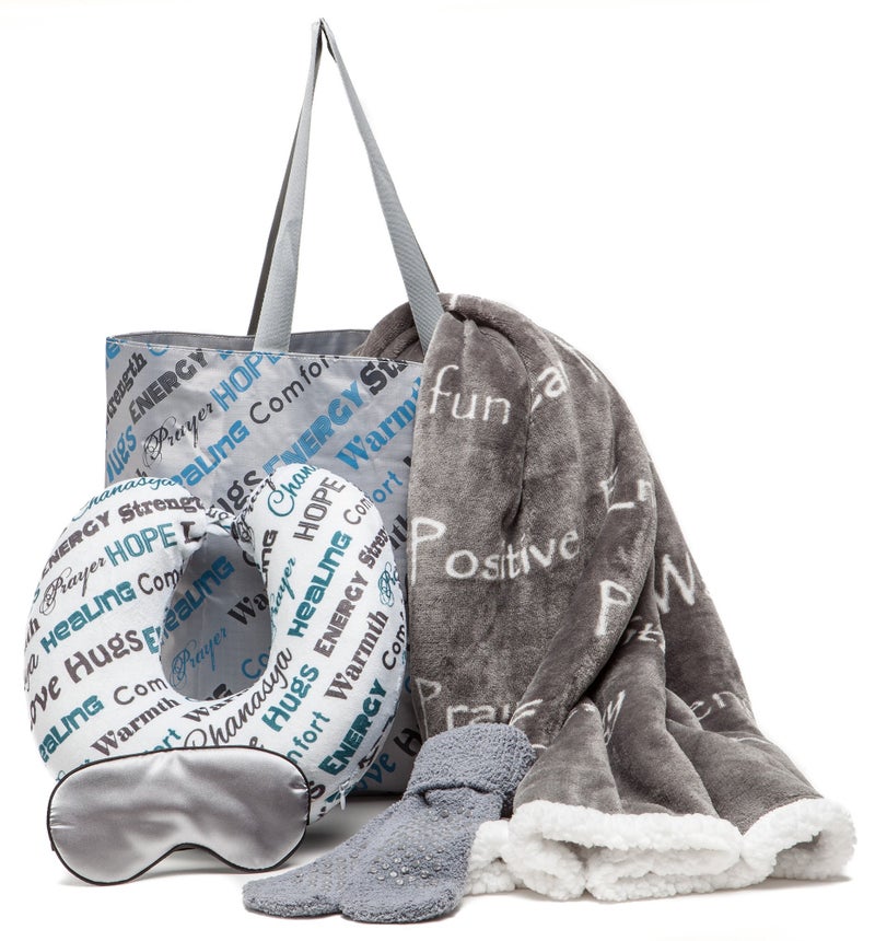 Chanasya Chanasya Premium Care Gift Package  Throw Blanket Neck Pillow Eye Mask Tote Bag Socks  50 x 65  5Piece Set Gray 
