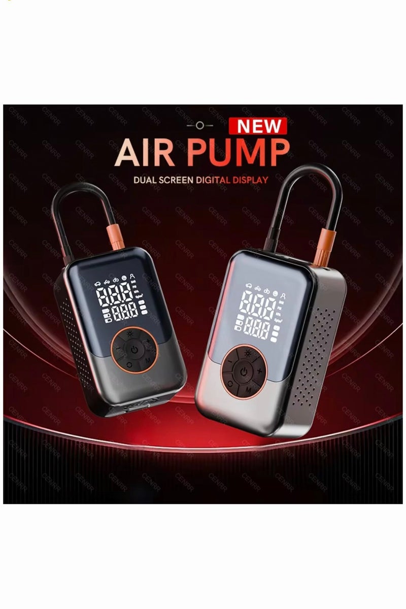 ضاغط هواء سيارة محمول جديد 2025 - مضخة نفخ إطارات كهربائية محمولة بقوة 150 PSI مع نفخ سريع وشاشة LCD مزدوجة [لاسلكي بطاقة قوية] - مناسب لنفخ إطارات السيارات والدراجات الهوائية والنارية والكرات. - Image 2