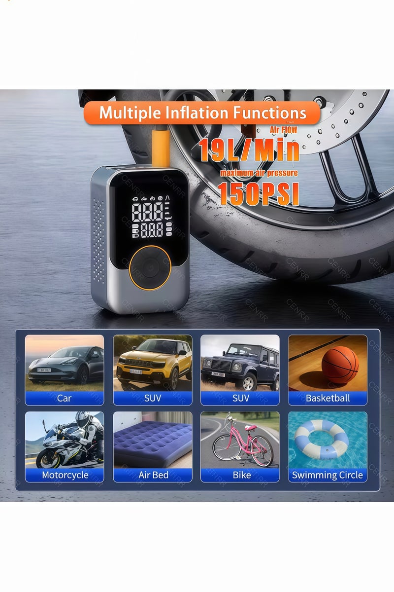 ضاغط هواء سيارة محمول جديد 2025 - مضخة نفخ إطارات كهربائية محمولة بقوة 150 PSI مع نفخ سريع وشاشة LCD مزدوجة [لاسلكي بطاقة قوية] - مناسب لنفخ إطارات السيارات والدراجات الهوائية والنارية والكرات. - Image 3