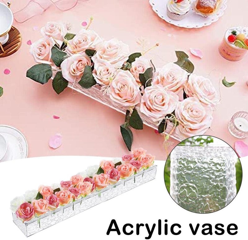 cheekyglo Acrylic Rectngulr Flower Vse for Centerpieces,Clear Acrylic Flower Vse Rectngulr for Dining Tle Wedding Decortion Rose Gift Desktop Home Wedding Decortion-45*10*6.5cm With Light - Image 3