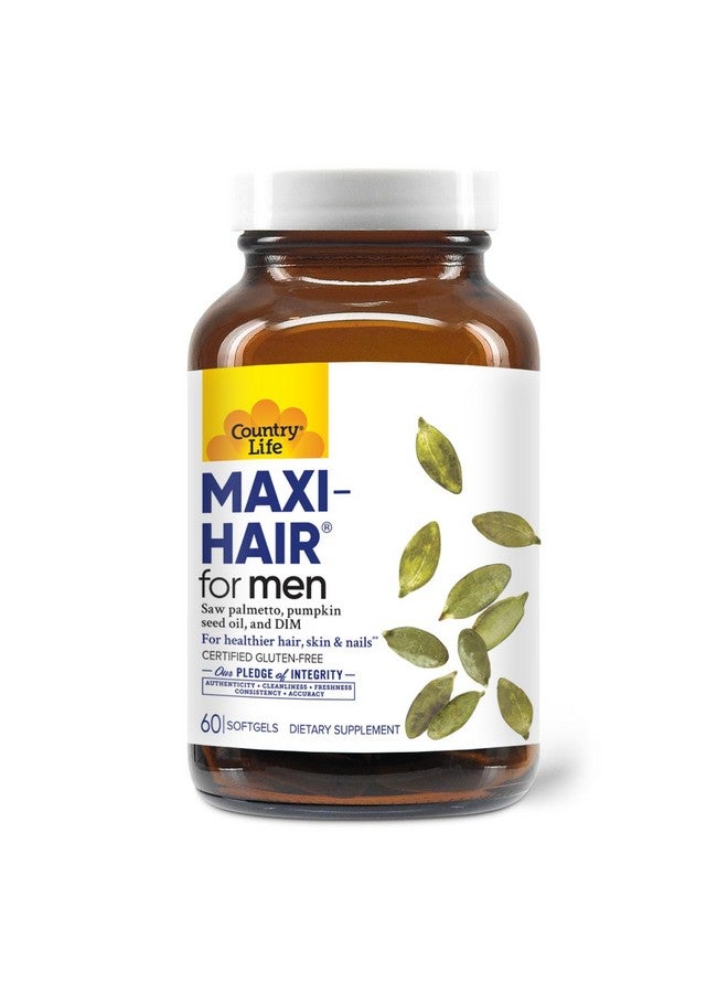 Country Life Maxi-Hair for Men - 2000mcg Biotin, Saw Palmetto, Pumpkin Seed Oil, DIM, Potassium, Magnesium, Calcium & Zinc Blend - Supports Healthier Hair, Scalp, Skin & Nails, 60 Vegan Capsules - Image 1