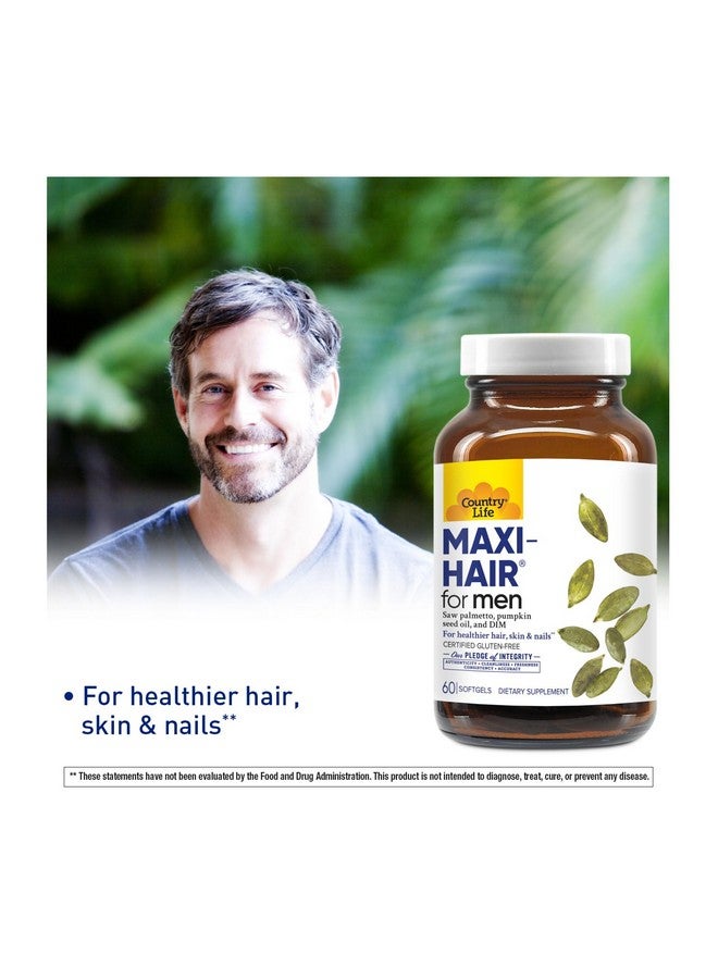 Country Life Maxi-Hair for Men - 2000mcg Biotin, Saw Palmetto, Pumpkin Seed Oil, DIM, Potassium, Magnesium, Calcium & Zinc Blend - Supports Healthier Hair, Scalp, Skin & Nails, 60 Vegan Capsules - Image 2