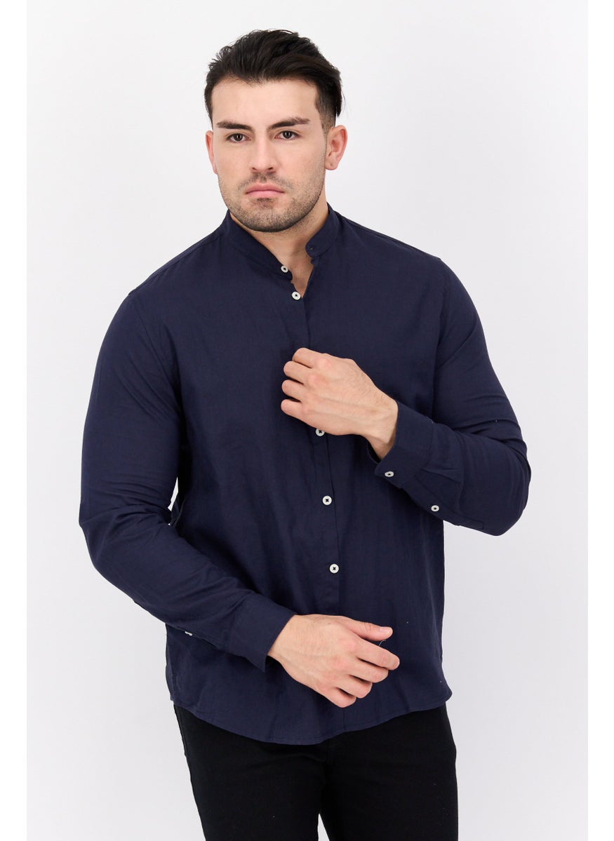 Gazzarrini Men Regular Fit Solid Long Sleeves Casual Shirt, Navy Blue  - Image 1