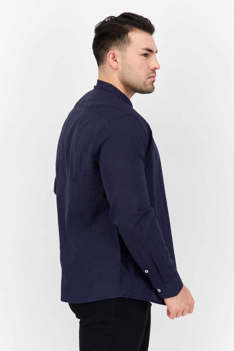 Gazzarrini Men Regular Fit Solid Long Sleeves Casual Shirt, Navy Blue - Image 2