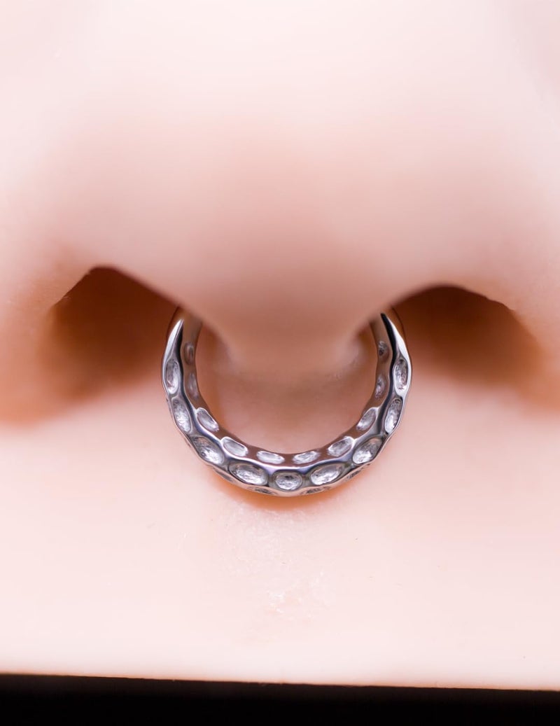 FANSING 316L Surgical Steel Hammered Piercing Rings for Septum Piercing for Womens Hinged Septum Jewelry 16g 8mm - Image 5