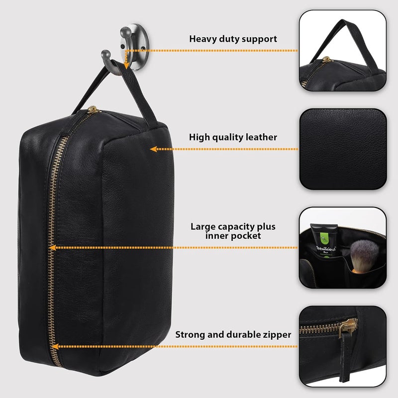 RUBAB MEN Genuine Leather Toiletry Kit & Travel Pouch for Men | Premium Accessory & Shaving Bag with Pocket Compartments Inside | Bomber Edition - Hand-Stitched in India - Image 3