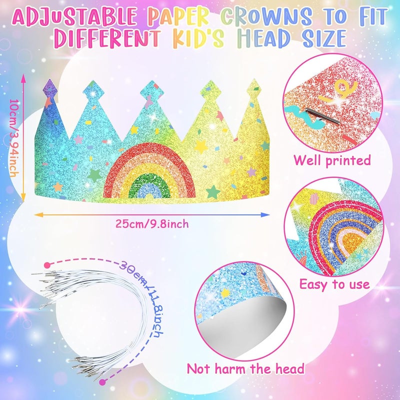 Sinmoe 32 Pcs Rainbow Birthday Party Crown for Kids Birthday Party Hats Rainbow Glitter Decorations Paper Crowns Headband for Girls Birthday Rainbow Party Supplies Classroom Activities12 Styles - Image 3