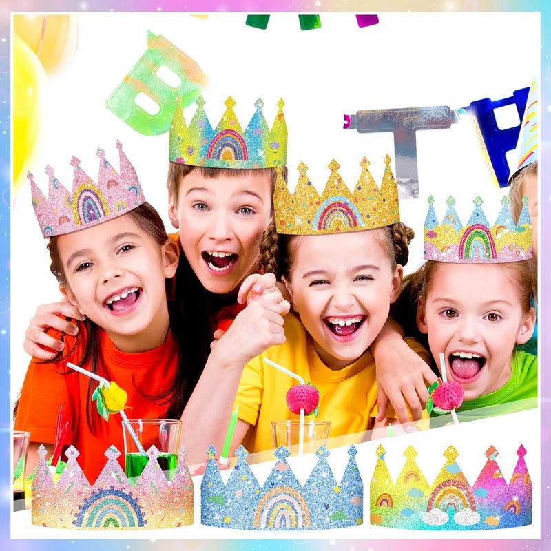 Sinmoe 32 Pcs Rainbow Birthday Party Crown for Kids Birthday Party Hats Rainbow Glitter Decorations Paper Crowns Headband for Girls Birthday Rainbow Party Supplies Classroom Activities12 Styles - Image 2