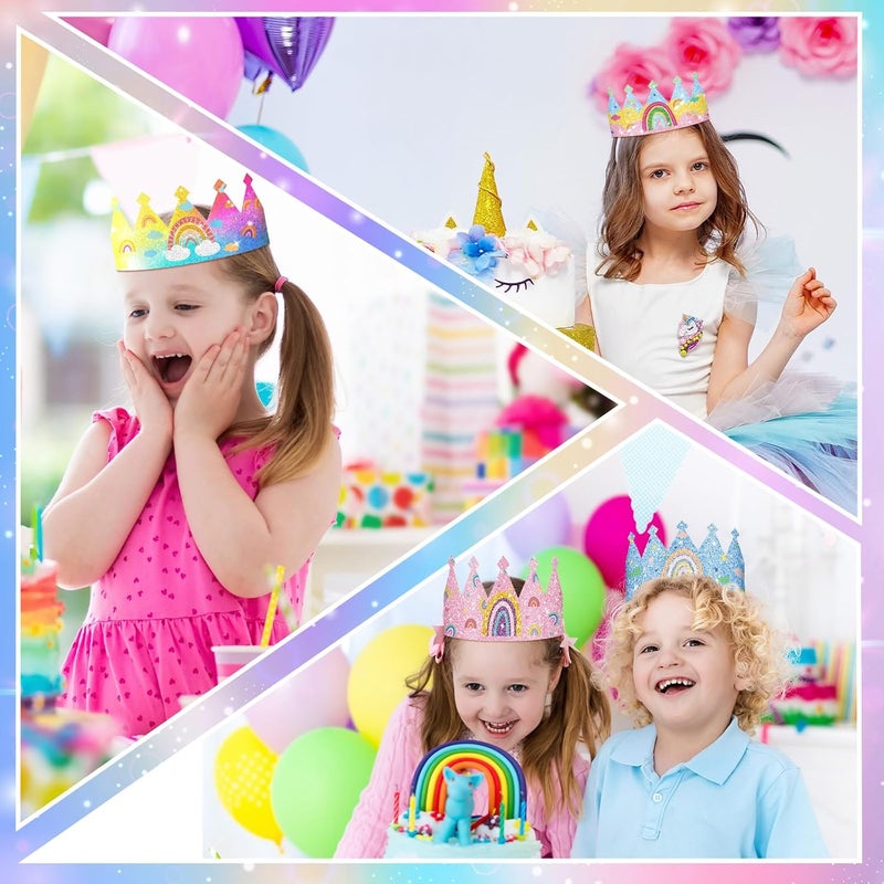 Sinmoe 32 Pcs Rainbow Birthday Party Crown for Kids Birthday Party Hats Rainbow Glitter Decorations Paper Crowns Headband for Girls Birthday Rainbow Party Supplies Classroom Activities12 Styles - Image 5