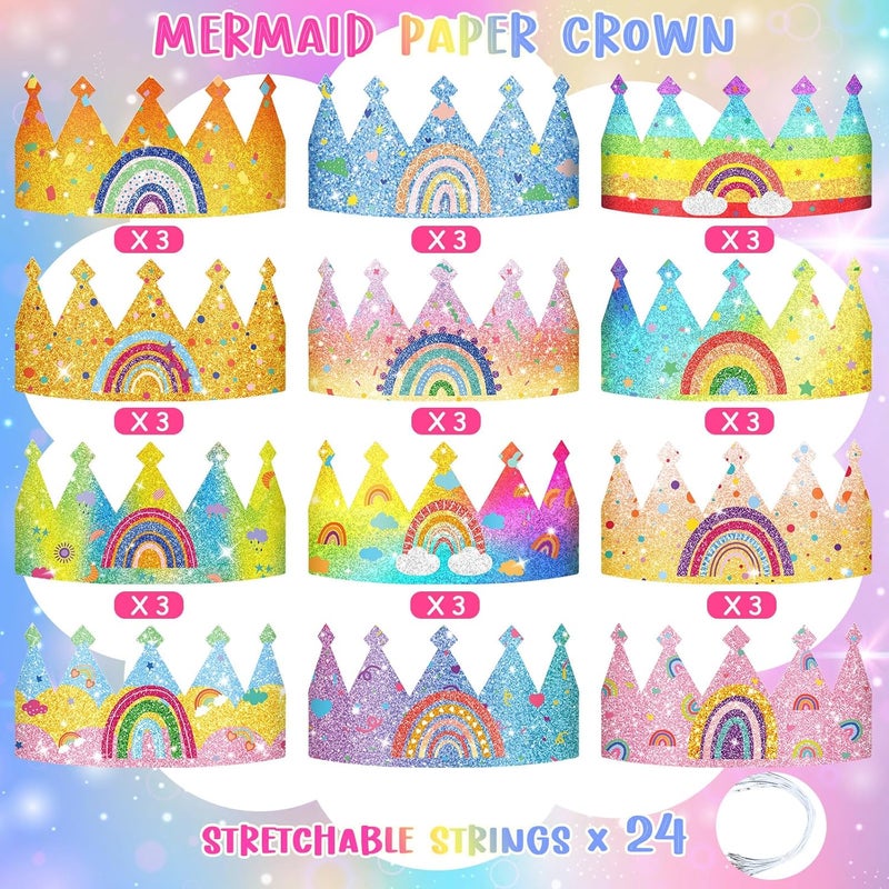 Sinmoe 32 Pcs Rainbow Birthday Party Crown for Kids Birthday Party Hats Rainbow Glitter Decorations Paper Crowns Headband for Girls Birthday Rainbow Party Supplies Classroom Activities12 Styles - Image 4
