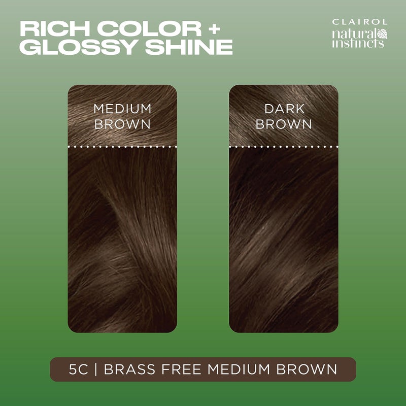 Clairol Natural Instincts Demi-Permanent Hair Dye, 5C Brass Free Medium Brown Hair Color, Pack of 3 - Image 4