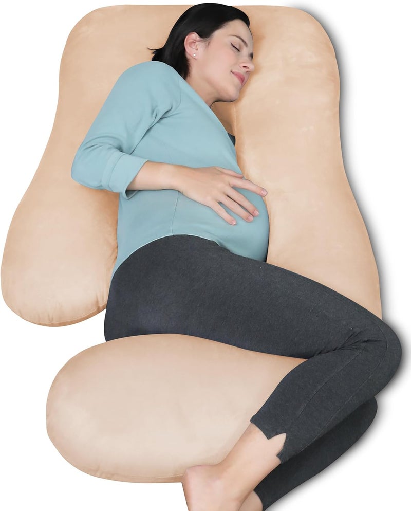 MOON PARK Pregnancy Pillows for Sleeping - U Shaped Full Body Maternity Pillow with Removable Cover - Support for Back, Legs, Belly, Hips - 57 Inch Pregnancy Pillow for Women - Brown - Image 1