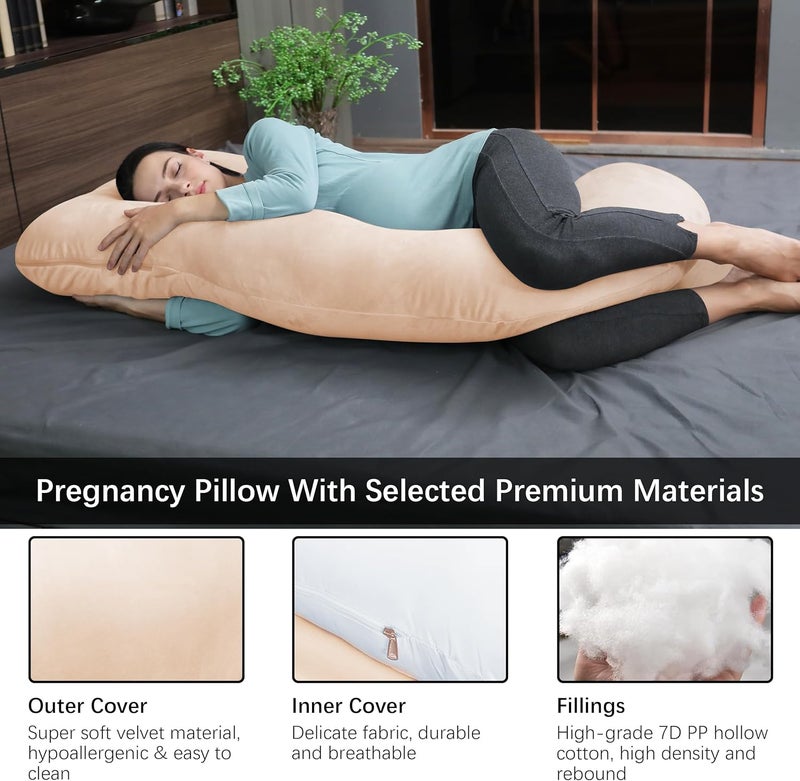 MOON PARK Pregnancy Pillows for Sleeping - U Shaped Full Body Maternity Pillow with Removable Cover - Support for Back, Legs, Belly, Hips - 57 Inch Pregnancy Pillow for Women - Brown - Image 3