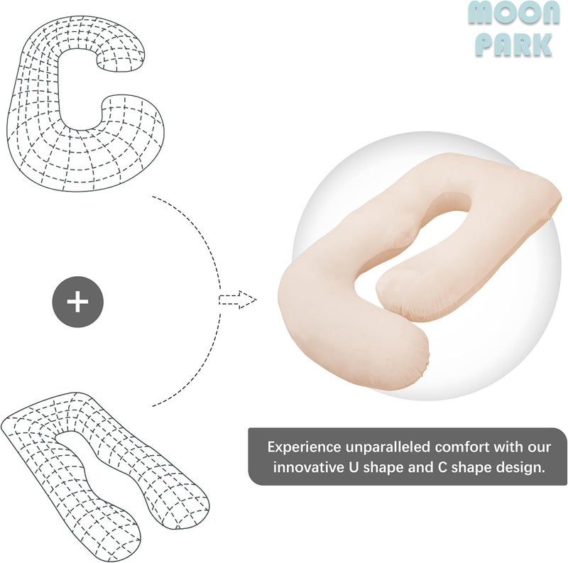 MOON PARK Pregnancy Pillows for Sleeping - U Shaped Full Body Maternity Pillow with Removable Cover - Support for Back, Legs, Belly, Hips - 57 Inch Pregnancy Pillow for Women - Brown - Image 5