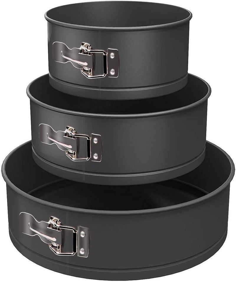 TrendyTrolley 3 Piece Round Springform Cake Mould Set | Non Stick Carbon Steel Bakeware with Removable Base | Oven OTG Microwave Safe Cake Baking Tin Set | Premium Baking Pan for Cakes & Desserts - Image 1
