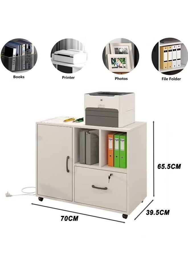 Movable Filing Cabinet with Power Socket, Compact Storage Cabinet Drawer with Slide Rail, Printer Stand File Cabinet with Wheels for Home Office - Image 3
