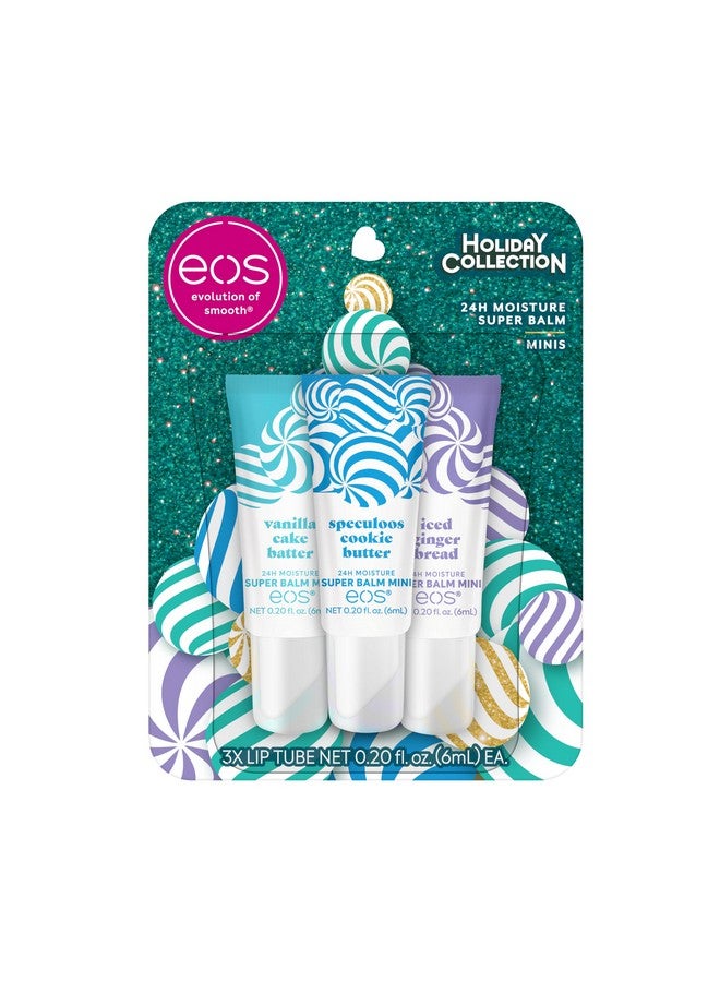 إي أو اس مجموعة مرطب الشفاه إي أو إس هوليداي ميني سوبر بالم المرطب لمدة ٢٤ ساعة - زبدة بسكويت سبيكولوس، خبز الزنجبيل المثلج، عجينة كيك الفانيليا، عناية بالشفاه بإصدار محدود، هدايا صغيرة، ٠.٢٠ أونصة سائلة، عبوة من ٣ قطع - Image 1