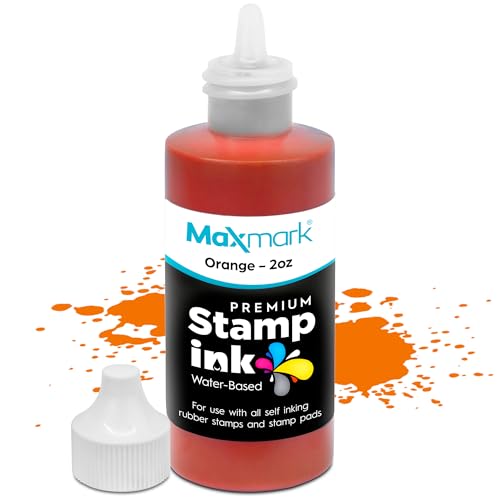 MaxMark Premium Refill Ink with Control Tip Bottle for Self-Inking Stamps, Orange Color - 2 oz. - Image 1