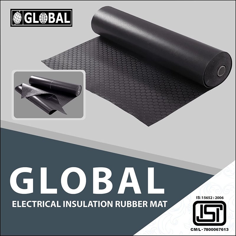 GLOBAL PREMIUM Electrical Insulation Rubber Mat 33KV Class C 1 Mtr x 2 Mtr 3mm Thickness Black Color 1 Pc Insulating Rubber Mat Anti Skid Shock Proof ISI Certified - Image 2