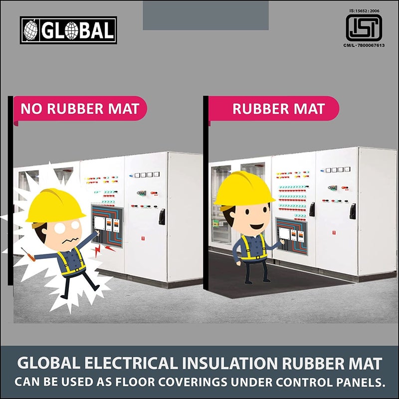 GLOBAL PREMIUM Electrical Insulation Rubber Mat 33KV Class C 1 Mtr x 2 Mtr 3mm Thickness Black Color 1 Pc Insulating Rubber Mat Anti Skid Shock Proof ISI Certified - Image 4