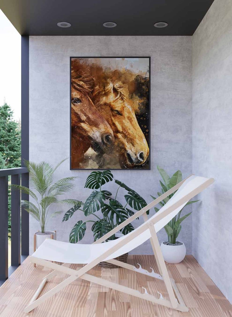 LOWHA Canvas Wall Art Stretched Over Wooden Frame with Black Floating Frame, Couple Of Horses Abstract Painting, For Home, Living Room, Office Decor - Image 2