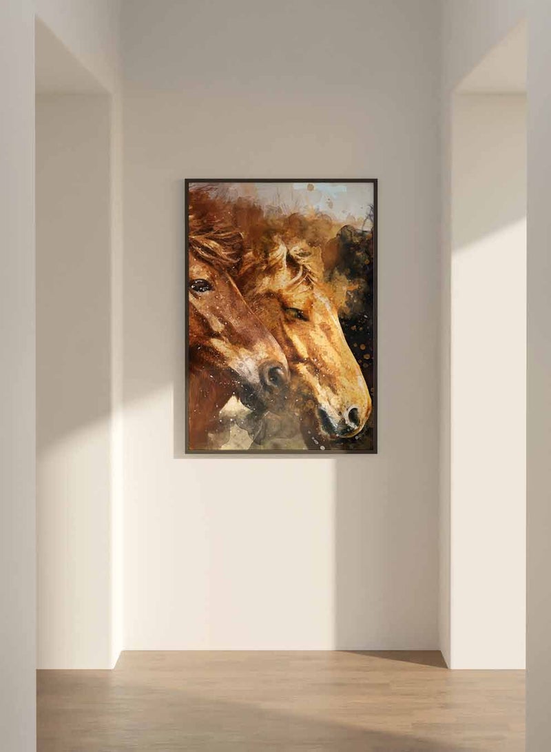 LOWHA Canvas Wall Art Stretched Over Wooden Frame with Black Floating Frame, Couple Of Horses Abstract Painting, For Home, Living Room, Office Decor - Image 4
