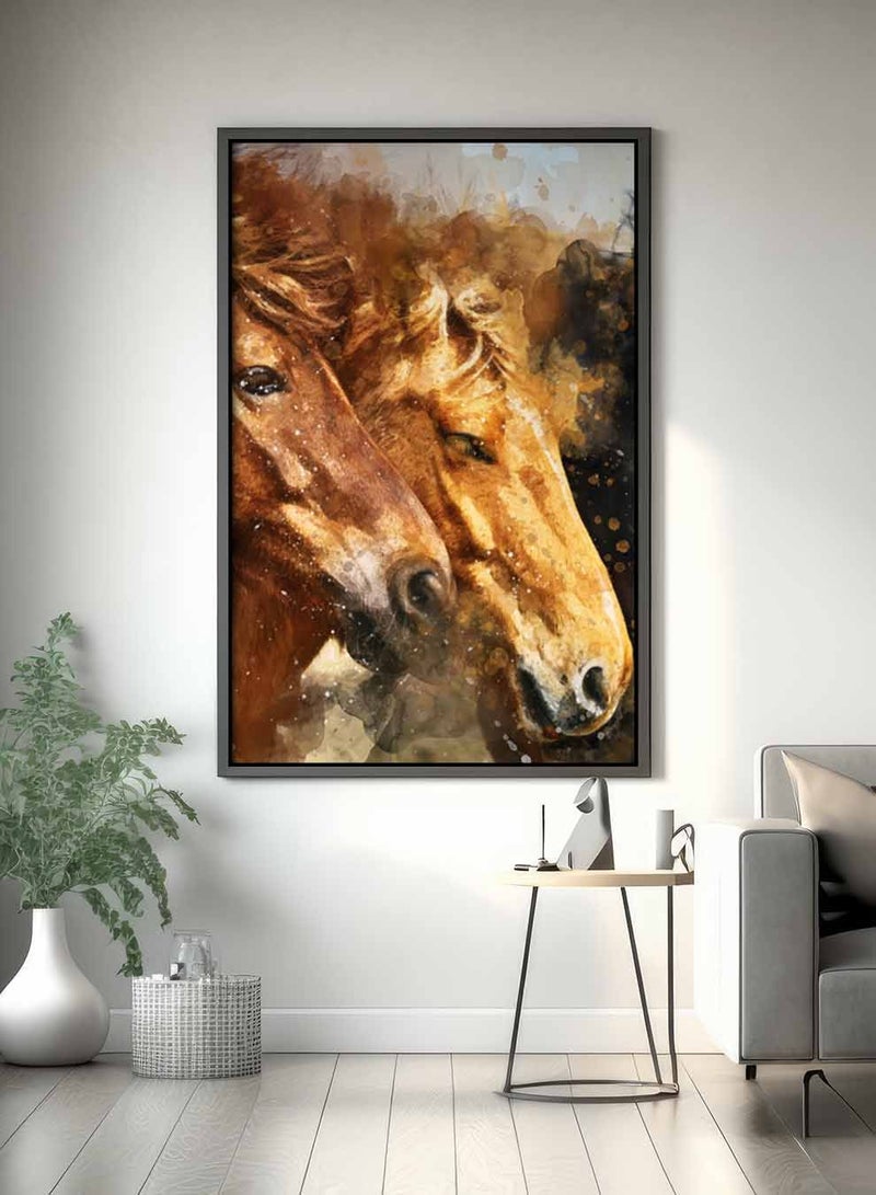 LOWHA Canvas Wall Art Stretched Over Wooden Frame with Black Floating Frame, Couple Of Horses Abstract Painting, For Home, Living Room, Office Decor - Image 1