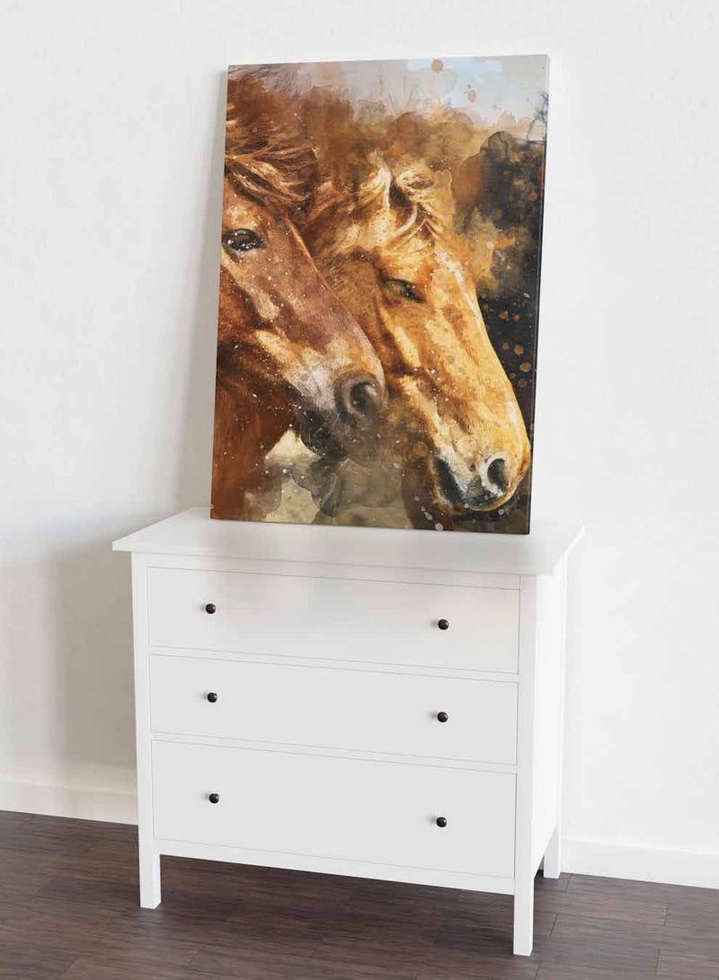 LOWHA Canvas Wall Art Stretched Over Wooden Frame with Black Floating Frame, Couple Of Horses Abstract Painting, For Home, Living Room, Office Decor - Image 5