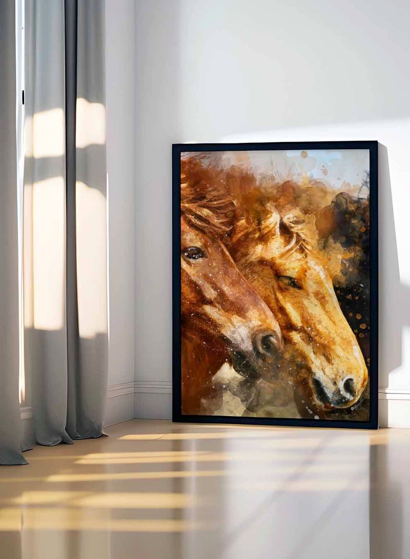 LOWHA Canvas Wall Art Stretched Over Wooden Frame with Black Floating Frame, Couple Of Horses Abstract Painting, For Home, Living Room, Office Decor - Image 3