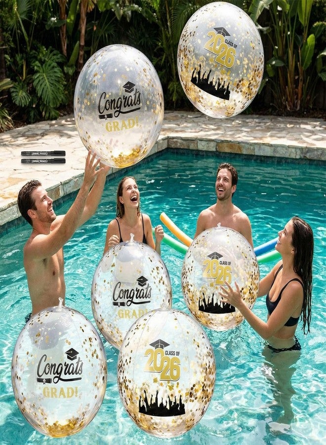 Seenelling 8 Pcs 2026 Graduation Beach Balls 13" Inflatable Congrats Grad Pool Party Balls with 2 Black Markers Class of 2026 Decorations Graduation Party Favors for Graduates Seniors College - Image 1