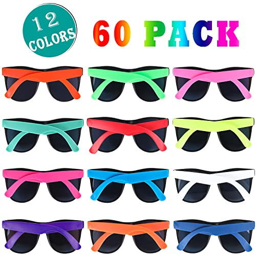 weilaga 60 Pack Sunglasses Bulk for Party favors,12 Neon Sun Glasses with UV400 Protection,Great Gift for Pool &Beach Party,Birthday,Goody Bag Filler,Outdoor Party Supplies for Teens Adults - Image 2