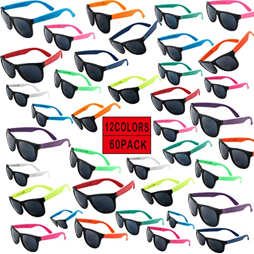 weilaga 60 Pack Sunglasses Bulk for Party favors,12 Neon Sun Glasses with UV400 Protection,Great Gift for Pool &Beach Party,Birthday,Goody Bag Filler,Outdoor Party Supplies for Teens Adults - Image 3