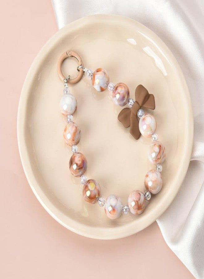 YangQian Cellphone Accessories Wrist Strap Crystal Bead Phone Lanyard Phone Chain Wristlet Beaded Bow Phonecase Bracelet Keychain Decorations for Car Keys Decorative Key Chain for Purses and Bags Pendants - Image 4