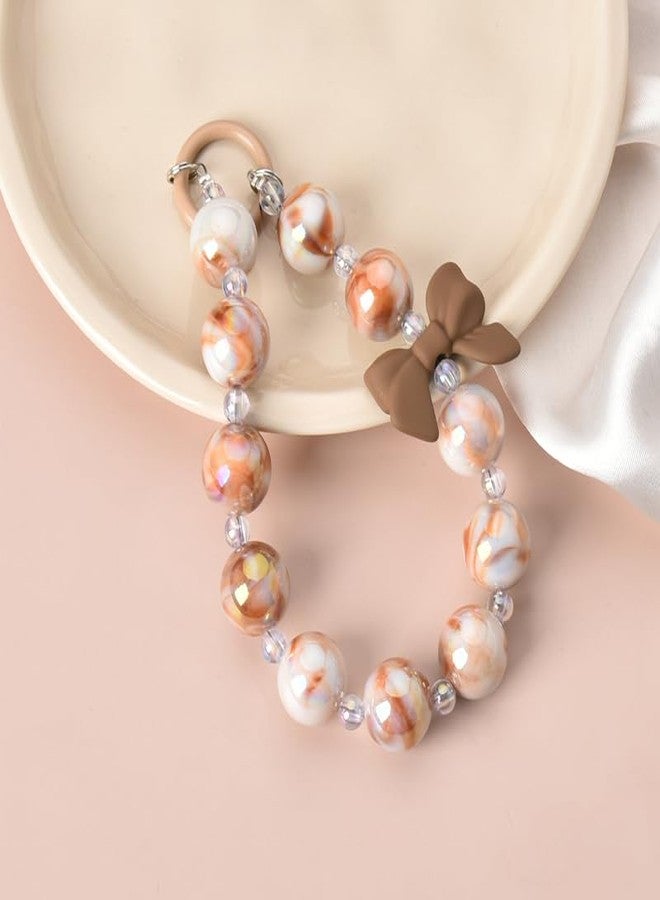 YangQian Cellphone Accessories Wrist Strap Crystal Bead Phone Lanyard Phone Chain Wristlet Beaded Bow Phonecase Bracelet Keychain Decorations for Car Keys Decorative Key Chain for Purses and Bags Pendants - Image 3